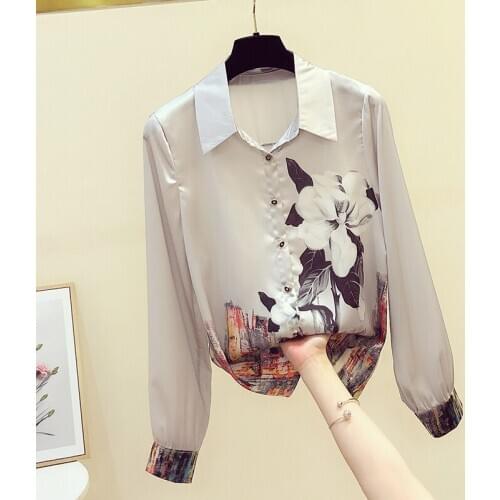 Blusa Top Polyester Regular None Shein Plus Size 2020 New Womens Shirt Hit Color Long-sleeved Print For Commuter Retro Heavy