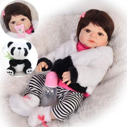 Panda clothing Bebes reborn 22inch 55cm full silicone reborn baby dolls can bathe newborn girl babies alive doll gift bonecas