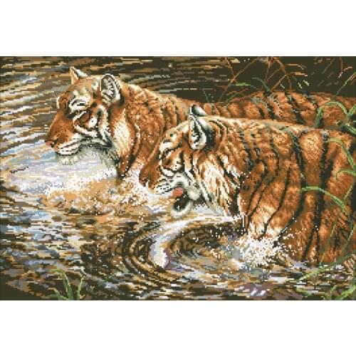 Tiger couple cross stitch package animal 18ct 14ct 11ct cloth cotton silk thread embroidery DIY handmade needlework