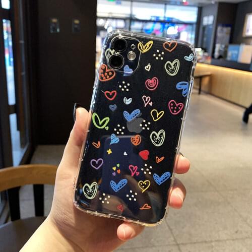 Transparent Phone Case for Iphone 11 Graffiti Love Design Shell for IPhone 12 Pro Max Soft XR All-inclusive XS Anti-drop 7 8Plus