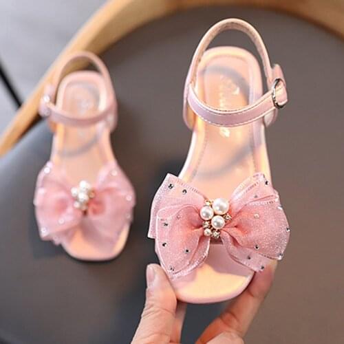 Toddler Infant Kids Baby Girls Pearl Crystal Bling Leather Bowknot Slip On Single Party Dance Princess Roman Shoes Sandals#g4