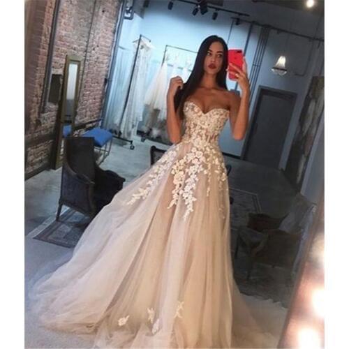 Sexy Sweetheart Lace Appliques A-Line Wedding Dresses Tulle Long Bridal Gowns Lace Up Back Custom Made Vestidos De Mariage