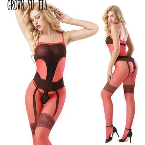 Sexy Body Stockings Hot Babydoll Lingerie Erotic Mesh Yarn Bodysuits Porno Perspective Open Crotch Catsuit Sex Play Costumes