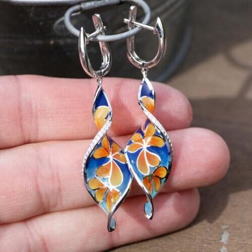 Buyee 925 Sterling Silver Fashion Earring Women Three-dimensional Twist Enamel Flower Earrings for Women Party Wedding Jewelry