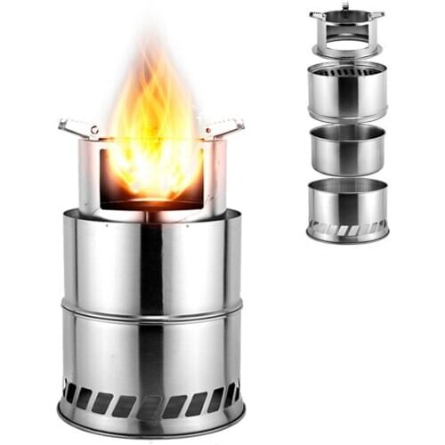 Foldable Camping Wood Stove Stainless Steel Portable Outdoor Cooking Burner Wood Heater for Hiking Fishing Picnic BBQ