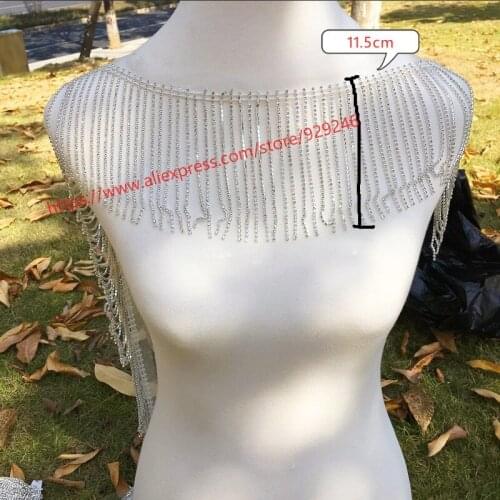 Bridal long crystal tassel lace chain garments accessroy rhinestone fringe mesh lace ribbon for dancing costumes decoration
