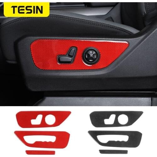 TESIN Carbon Fiber Car Electric Seat Ddjustment Panel Decoration Cover Stickers for Dodge RAM 1500 2018+ Interior Accessories