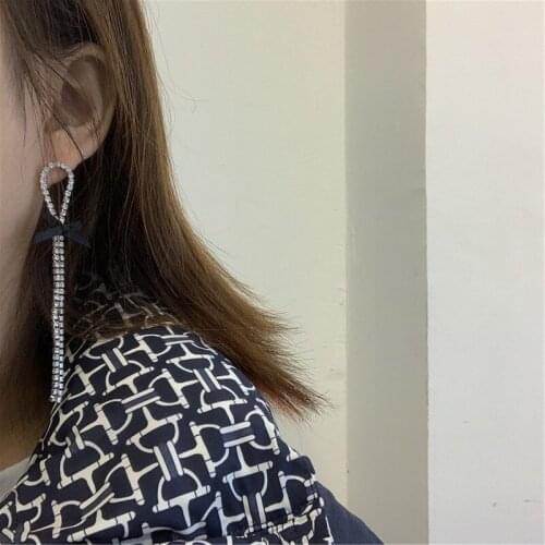 TIMEONLY Elegant Red Black Color Bowknot Dangle Earrings for Women Girl Bling Bling Long Rhinestone Tassel Earring Cute Jewelry