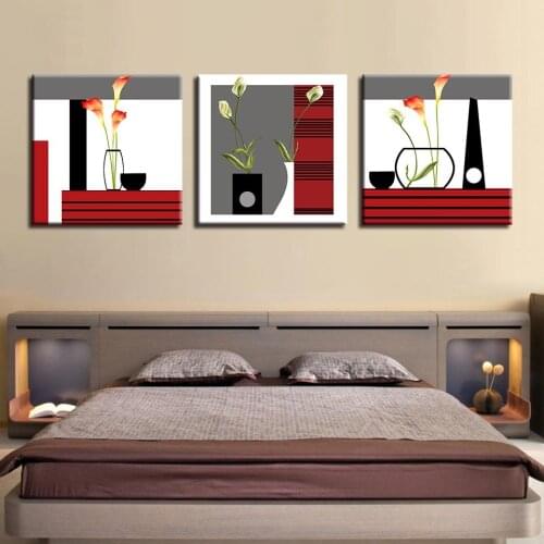 Triptych Canvas Painting Posters Abstract Vase Wall Art Creative Flower Decor Prints Wall Pictures for Home Office Living Room