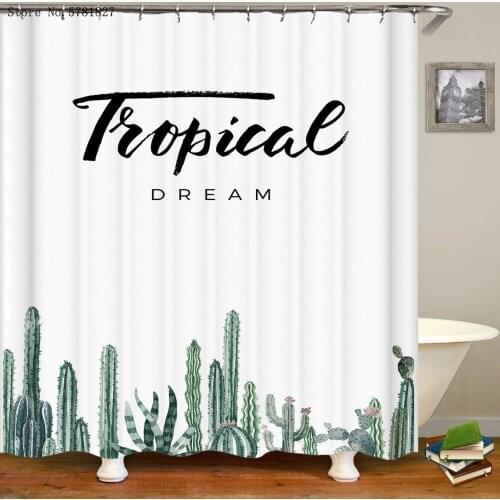 Tropical Cactus Shower Curtain Toilet Cover Bath Curtain Plants Shower Curtains Green Home Textile Washable Bathroom Curtain