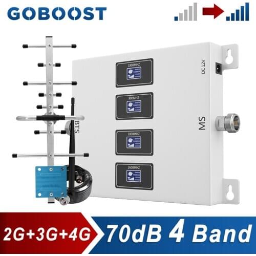 GOBOOST Cellular Amplifier GSM 2g 3g 850 900 UMTS 2100 4g LTE TDD 800 1800 2600MHz Cell Phone Signal Booter 4 Band Repeater Kit