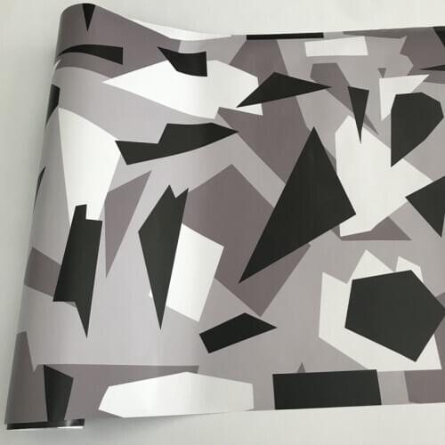 Black White Gray Arctic Camouflage Vinyl Car Wraps Adhesive PVC Vehicle Hood Roof Motorcycle Scooter Decal Sticker Sheet Rolls