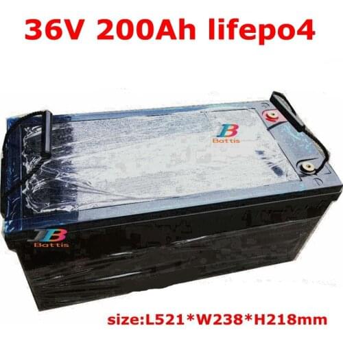 Waterproof lithium 36V 200AH lifepo4 battery for 3000W Photovoltaic energy storage bicycle scooter bike boat +10A Charger