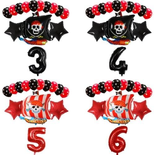 14Pcs/set Pirate Boat Balloons 2.8g Skull Latex Balloons 32" Number Balloon Birthday Theme Party globos Wedding decor supplies