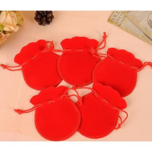 Top Quality 50pcs/lot 7x9cm Gourd-type Red Velvet Pouches For Jewelry Gift Bag Drawstring Pouch Necklace Packaging
