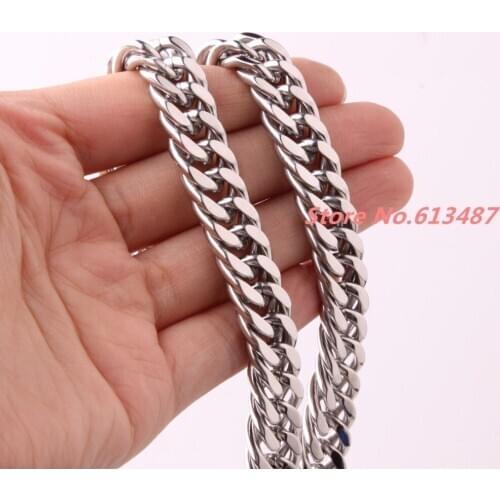 High Quality 7-40" 12mm Silver Color 316L Stainless Steel Mens Curb Cuban Chain Necklace Or Bracelet New brand Jewelry Gift
