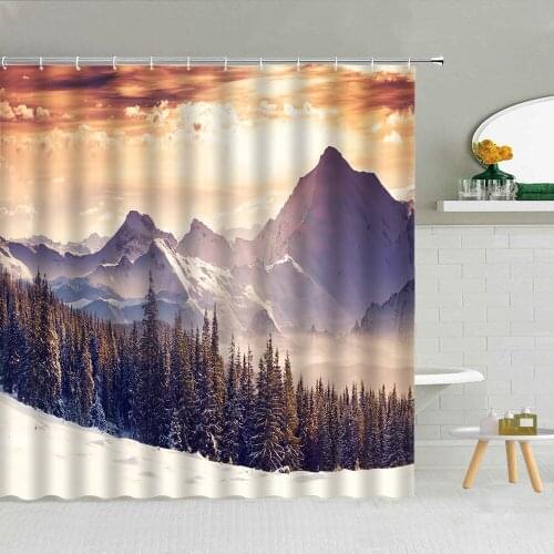 3D Winter Snow Scene Shower Curtain Forest Mountain Fabric Bathroom Supplies Bath Screen With Hooks Cloth Curtain Home Decor Set