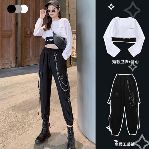 Women Tracksuit 2 Piece Set Hip Hop Crop Top Pants Fashion Female Casual Sports Top + trousers Two-piece Suit Women