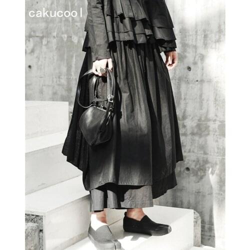 Cakucool New Autumn Skirt Women Back Slit Multi Layers Design Gothic Harajuku Japanese Long Pant Skirts Maxi Size Black