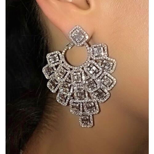 JankellyLuxury Flower shape Full Micro Cubic Zirconia Women Bridal Wedding Engagement Big Stud Earring