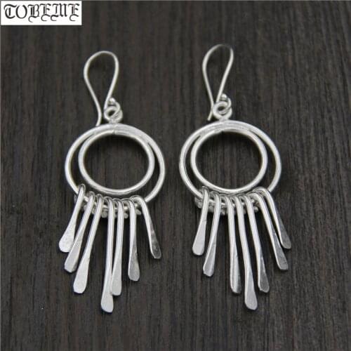 Handcrafted 100% 925 Silver Earrings Thailand 925 Sterling Silver Women Earrings Pure Silver Bohemia Drop Earrings
