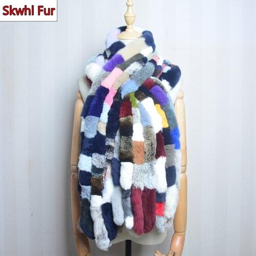 Real Rex Rabbit Fur Scarf Luxury Women Winter Warm Genuine Rex Rabbit Fur Scarves New Female Fashion Neck Warmer Ladies Scarves