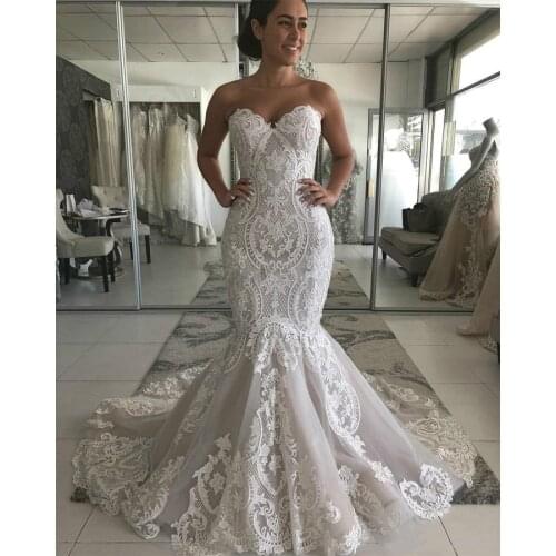 Appliques Sweetheart Mermaid Dresses Lace Tulle Backless Long Dress With Sweep Train Bridal Gown Prom Party Vestidos De Novia