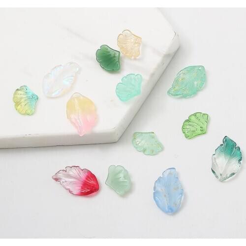 10 pcs/lot Glass Ginkgo Leaves/Feather Leaves Lampwork Gradient Multicolor Glass Beads For Jewelry Making Handmade Accessories