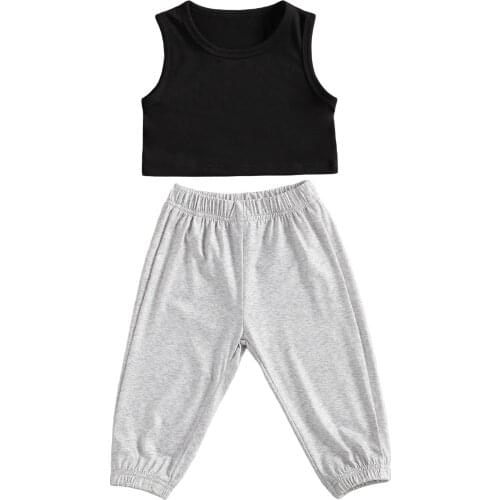 Infant Kids Baby Girls 18M-7T 2Pcs Summer Fashion Clothes Set Crop Vest Tops Gray Pants Sportwear Active Solid Outfits
