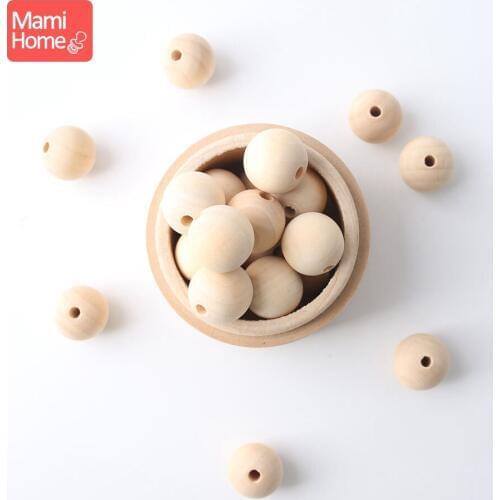 Mamihome 20pc 20mm 25mm Wood Beads Chew Toys Handmade DIY Pacifier Chain Wooden Teething Newborn Gifts BPA Free Baby Teether