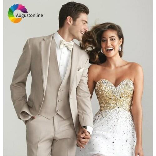 2019 Tuxedos Beige Men Suits Wedding Suit For Man Custom Slim Fit Groom Prom Tailor Made Costumes Best Man Traje Hombre 3 Pieces