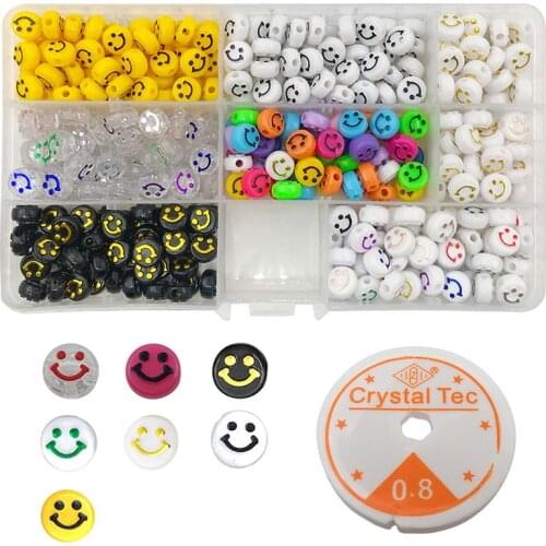 350Pcs/Box Acrylic Flat Round Smiling Face Beads For DIY Bracelet Jewelry Making Accessories Plastic Smiley Child Puzzle Bead