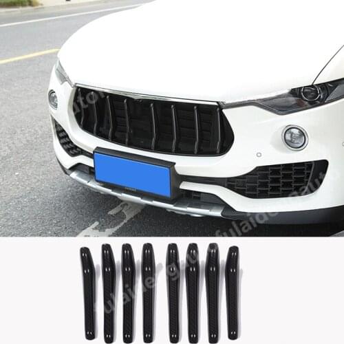 8pcs For Maserati Levante 2016-2020 Carbon Fiber ABS ABS Front bumper Grille Grill Insert Trims Clip Car Styling Accessories