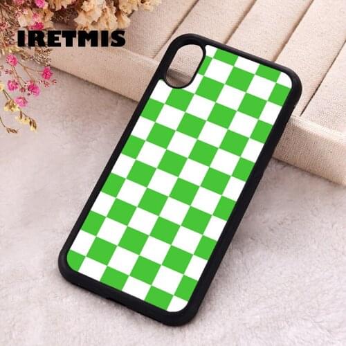 Iretmis 5 5S SE 2020 phone cover cases for iphone 6 6S 7 8 Plus X Xs Max XR 11 12 MINI Pro Soft Silicone Chequerboard - Green