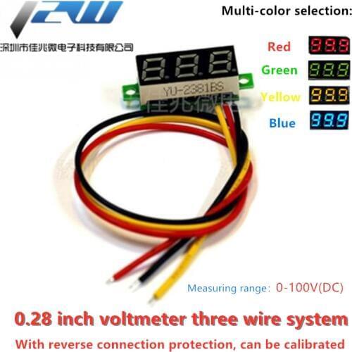 0.28 inch voltage meter head digital DC digital tube display three-wire DC0-100V battery voltmeter