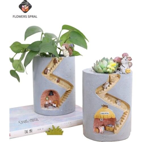 Creative Planting Flower Pot Garden Watering Animal Succulent Resin Pot Rabbit Planting Container Hedgehog Decorative Flower Pot