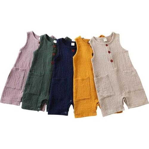 Summer New Baby Boys Girls Romper Toddler Kids Playsuit Jumpsuits Cotton Linen Muslin Infant Romper Sleeveless Baby Clothing