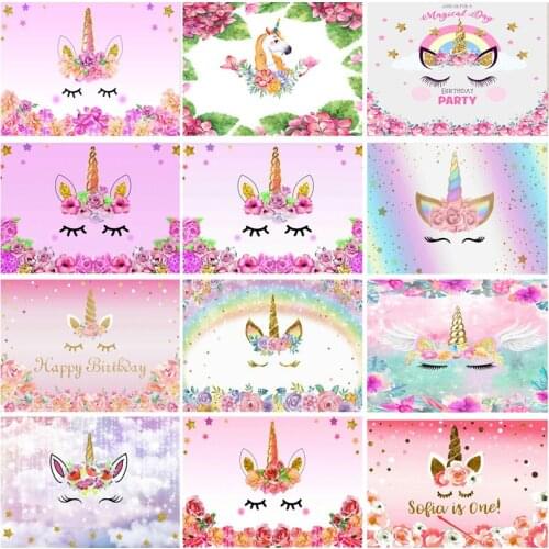 ZHISUXI Unicorn Birthday Banner Glitter Rainbow Photography Backdrops for Baby Party Photographic Backgrounds 210519BB-01