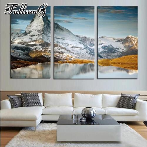 FULLCANG diy large triptych diamond painting 5d mosaic embroidery snow mountain natural scenery full square round drill FC2041
