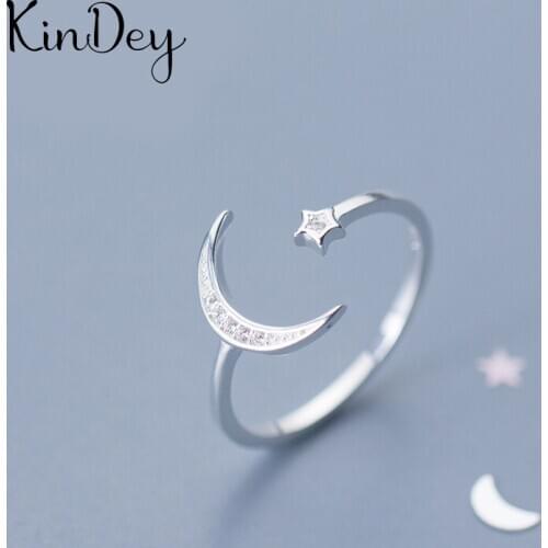 Personality Boho Crystal Moon Star Rings For Women Charm Wedding Jewelry Adjustable Antique Finger Ring Anillos