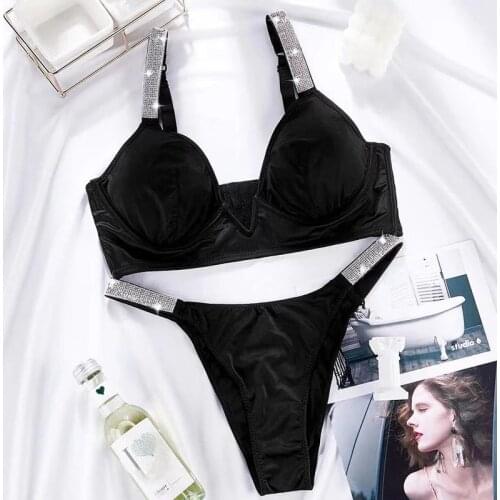 Brand Design Letter Rhinestone Underwear Set Pink Comfort Push Up Bra Panty 2 Piece Sexy Lingerie Briefs Sets Women lenceria