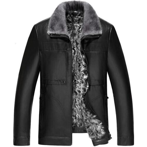 Genuine Leather Jacket Winter Jacket Mink Fur Collar Real Goatskin Coat Natural Wool Fur Liner Warm Jacket JLK18GT1718 MY1864