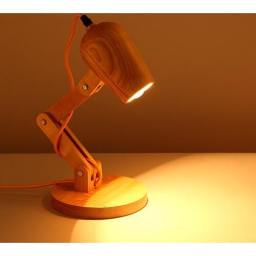 Loft Vintage Industrial Table Light Edison Desk Lamp Log Wood Lamp Fold Unfold Cafe Bar Bedroom Home Decor