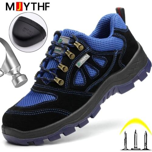 MJYTHF New Work Safety Shoes Man European Standard Steel Toe Shoes Work Sneakers Anti-puncture Work Boots Indestructible Shoes