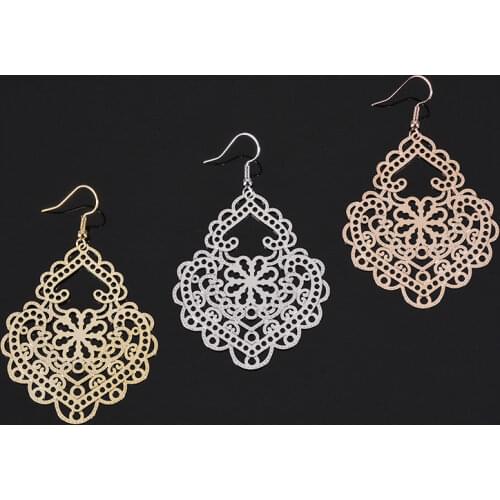 Trendy Earrings 2021 Exaggerated Geometric Hollow Carved Minimalist Handmade Earrings Vintage stainless steel Ear Rings women
