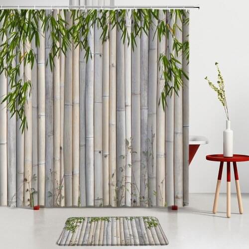 Yellow Bamboo Shower Curtains Set Bamboo Leaves Bath Mats Bathroom Room Decoration Entrance Door Mats Non-Slip Carpets