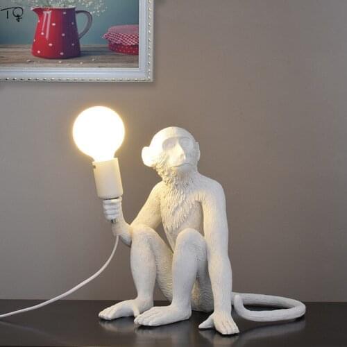 Nordic Monkey Lamp Resin Gold White Monkey Pendant Lights Retro Hemp Rope Hanging Lamp Home Decor Living/Dining Room Restaurant