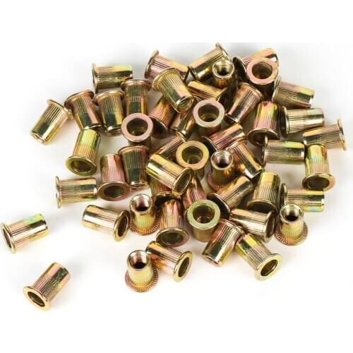 50PCS M8 M10 M12 Zinc Plated Carbon Steel Knurled Nuts Rivnut Flat Head Threaded Rivet Insert Nutsert Cap Rivet