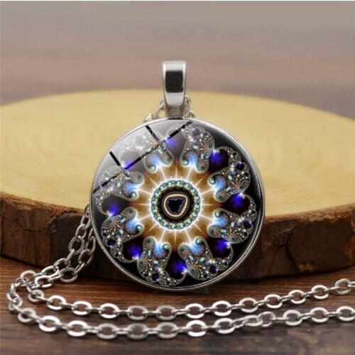 2020 Men and Women Couple Gift Mandala Time Gem Glass Dome Pendant Necklace Retro Style Silver Color White Brown Sweater Chain