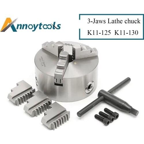 3-Jaws Lathe Chuck K11-125mm K11-130mm Manual Self-Centering Lathe Chuck for Woodworking Milling Chucks Machine Tool Accessories